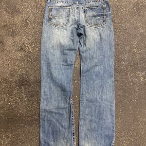 Ariat Denim Jeans Distressed Mens 34/36 Blue Straight Leg Workwear Light Wash